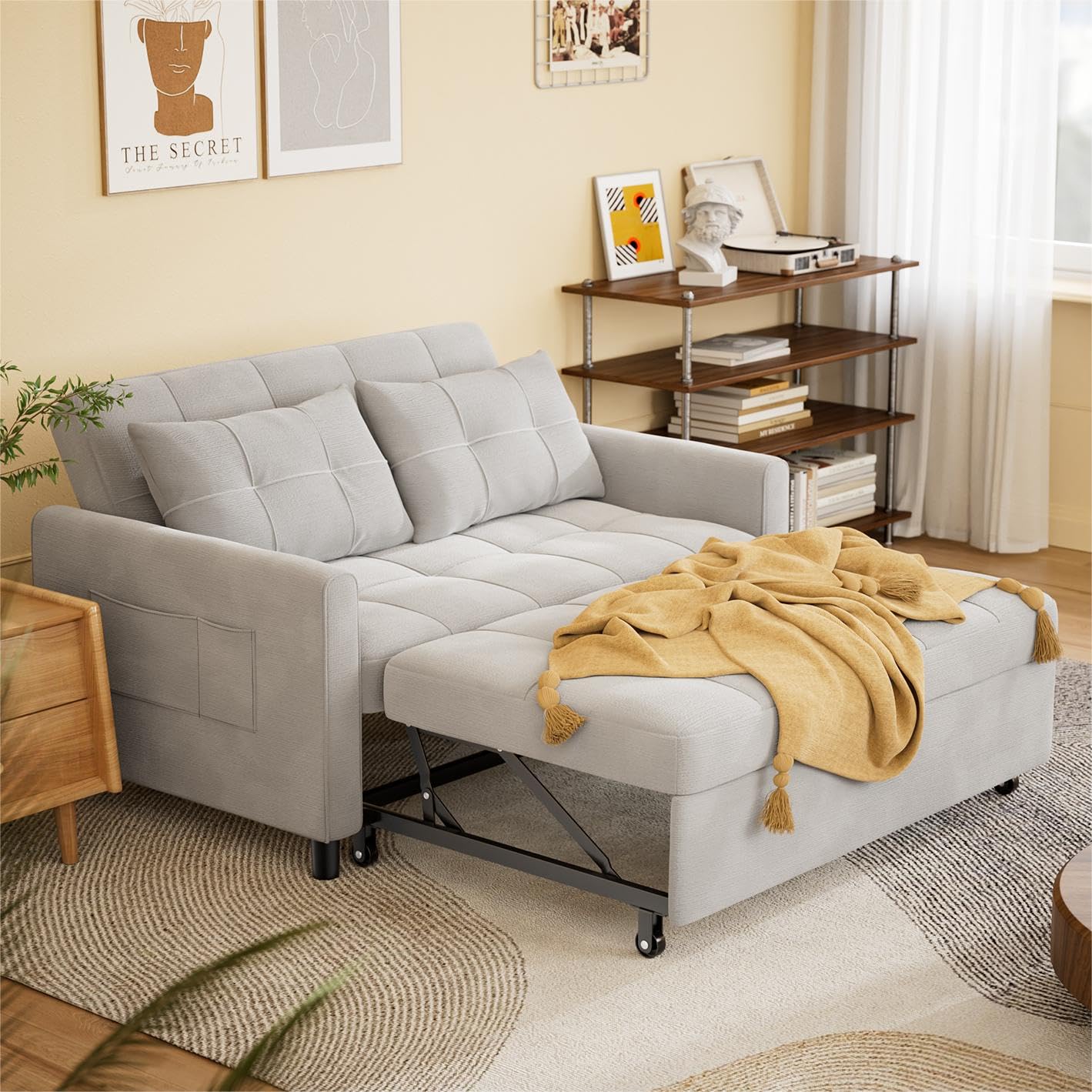 Sofa Bed, Lofka 3 in 1 Convertible Couch Bed with Storage Armrest and Adjustable Backrest for Living Room, Dark Gray