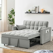 Leumius Convertible Sofa Bed,3-in-1 Sleeper Sofa with Pull Out Bed,Sleeper Futon Couch Loveseat with Adjsutable Backrest and Pillows for Living Room,Gray
