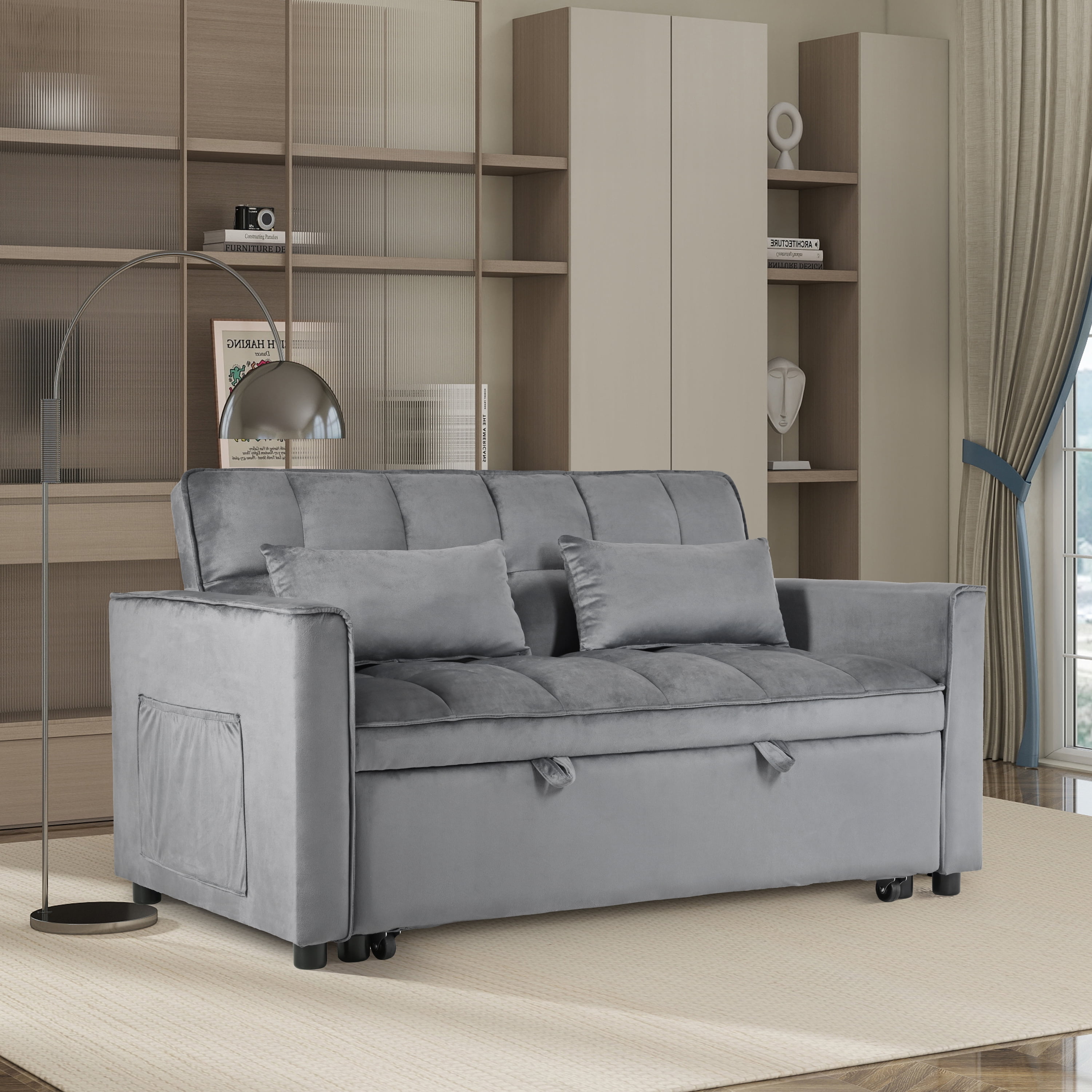 Convertible Sofa Bed, 3-in-1 Velvet Sleeper Loveseat with Reclining ...