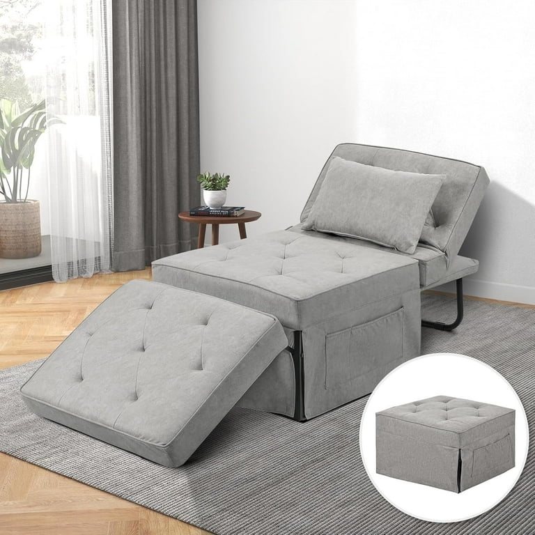 Sleeper Sofa Chair Bed 4 in 1Convertible Armchair Sofa Bed Single Recliner with Adjusable Backrest Ottoman Bed Modern Sleeper Chair for Living Room