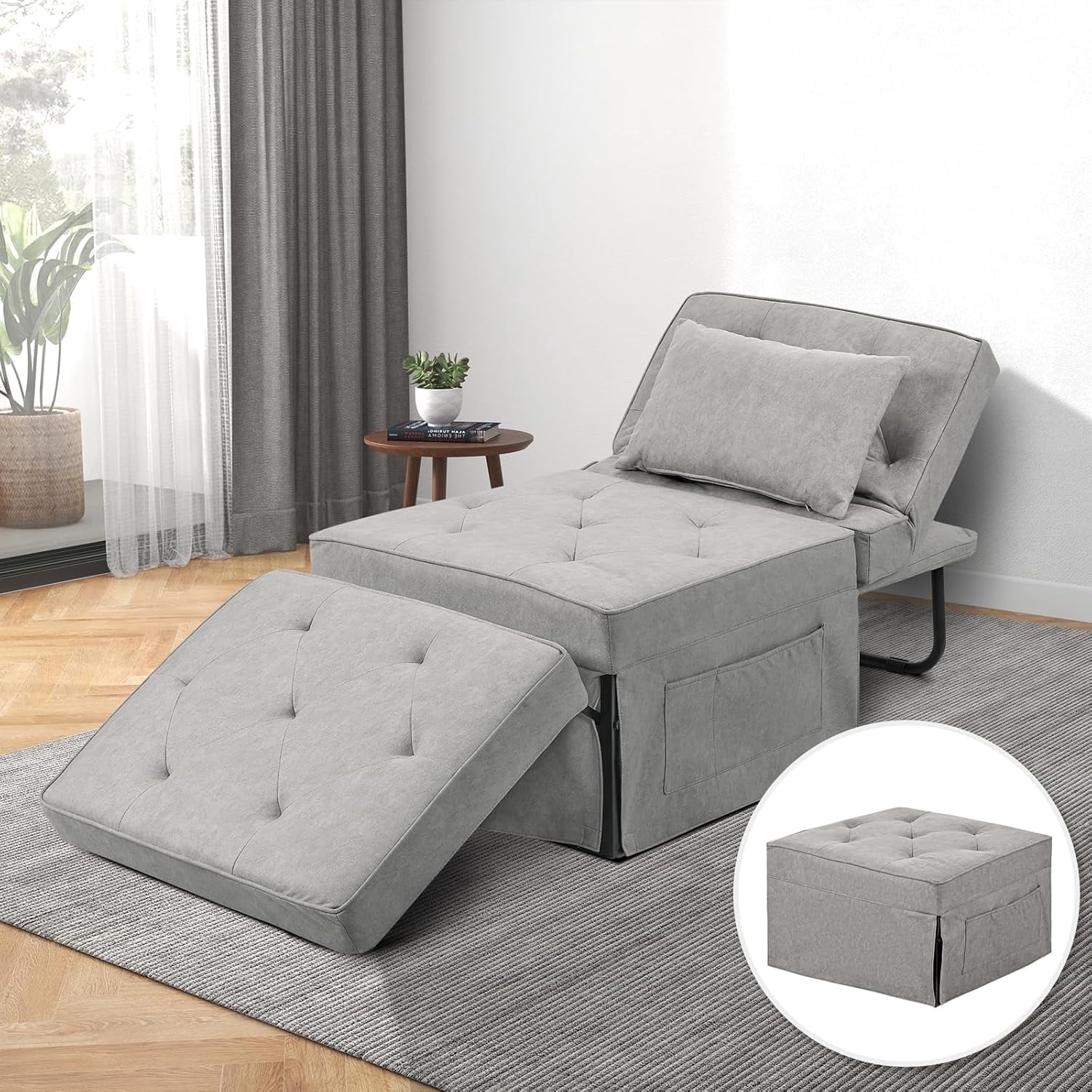 Sleeper Sofa Chair Bed,4 in 1Convertible Armchair Sofa Bed, Single Recliner with Adjusable ...