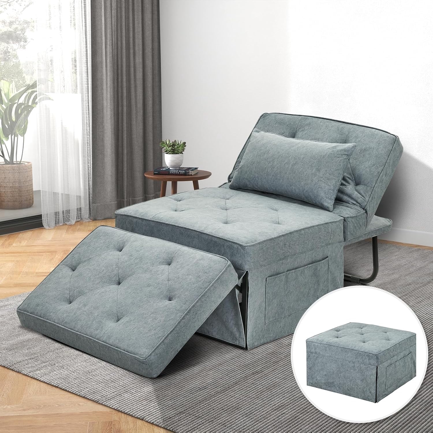 Sleeper Sofa Chair Bed,4 in 1Convertible Armchair Sofa Bed, Single Recliner with Adjusable ...