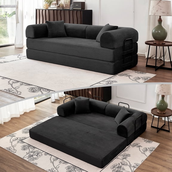 Foldable Floor Sofa Bed, Linshora 79'' 5 in 1 Convertible Sleeper, High-Density Sponge Modular Sofa for Small Spaces, Apartment, Dorm