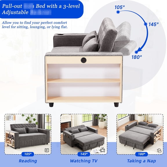 Convertible Sofa Bed & Adjustable Back - Multi - Use Furniture for Comfort