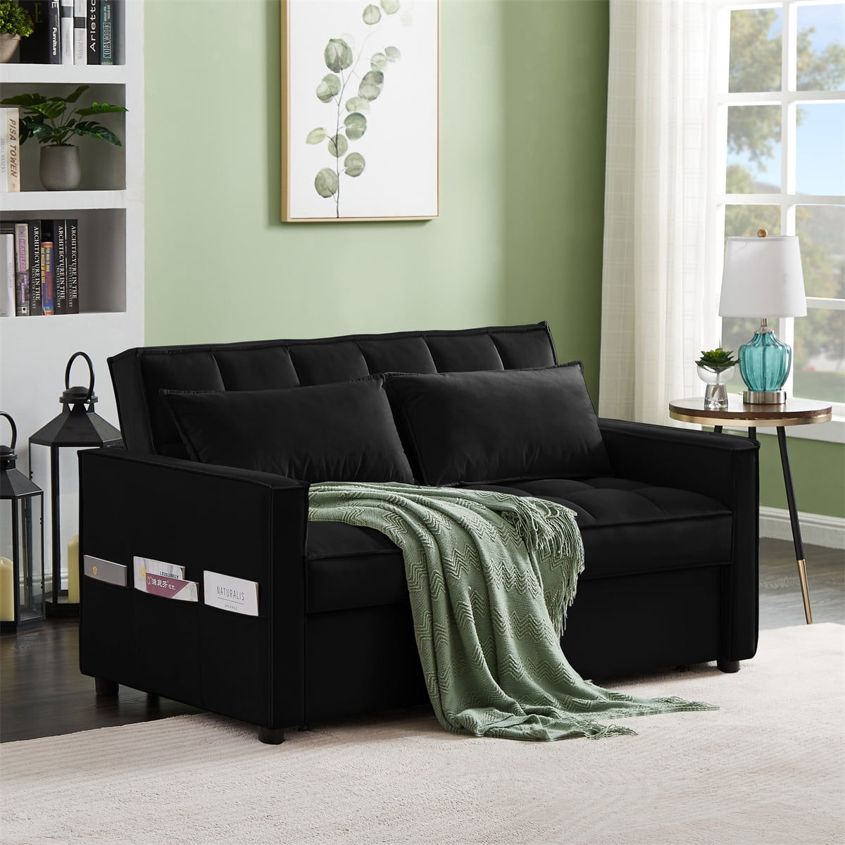 Convertible Sofa Bed with Adjustable Backrest, 2 Seater Loveseat Sofa
