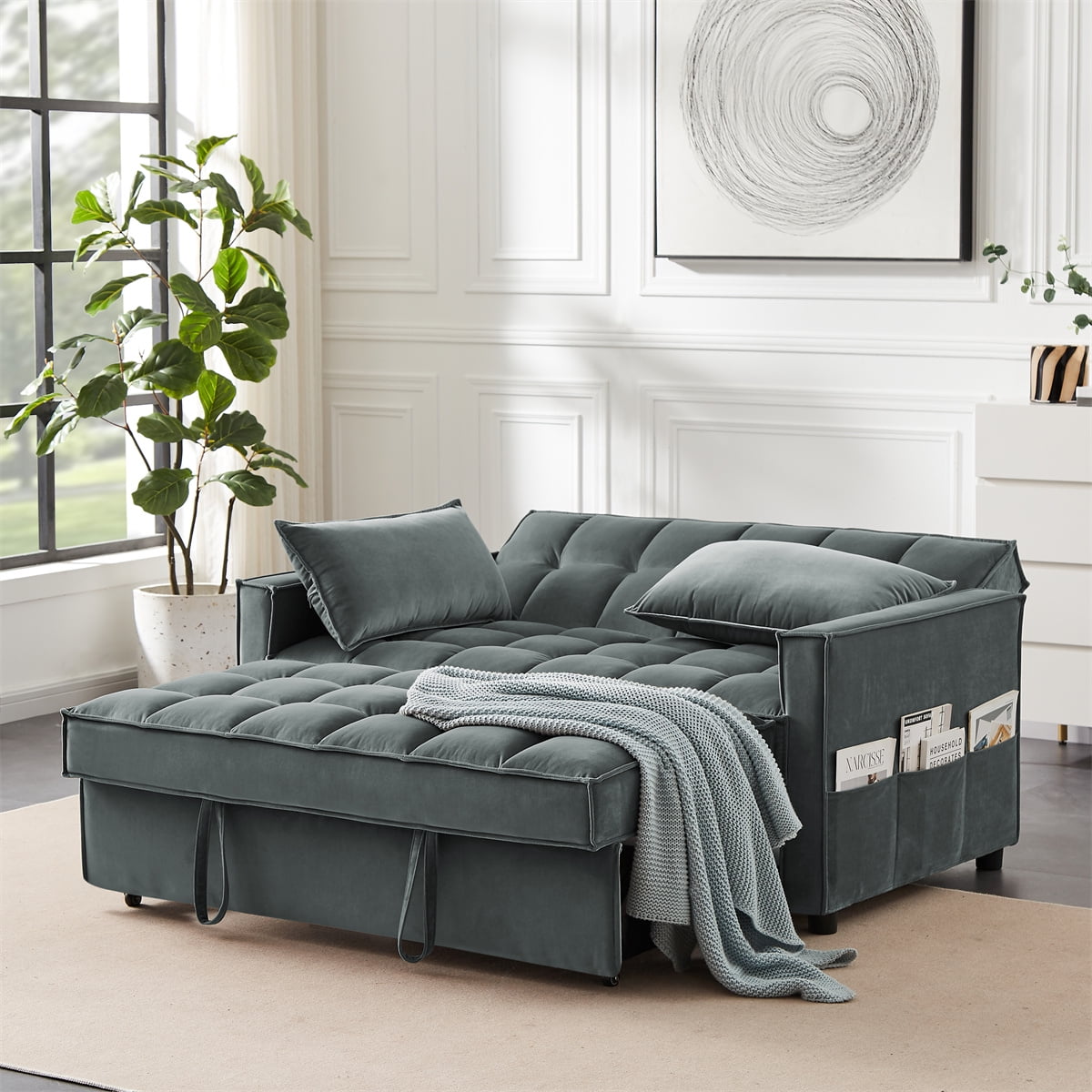 Convertible Sofa Bed with Adjustable Backrest, 2 Seater Loveseat Sofa