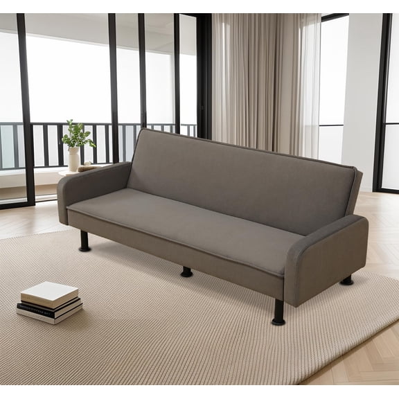 Convertible Sofa Bed with Adjustable Backrest 3 Positions, Convertible Sleeper Sofa, Folding Sofa Bed for Living Room and Small Spaces, 72" Brown with Armrest