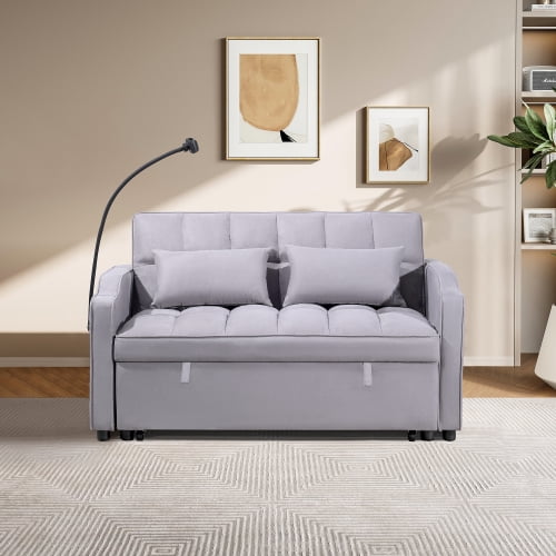 Convertible Sofa Bed with Adjustable Backrest, 3-in-1 Folding Sleeper Chair with USB Port and Phone Stand, Multi-Functional Couch for Living Room, Guest Room, Home Office, Gray