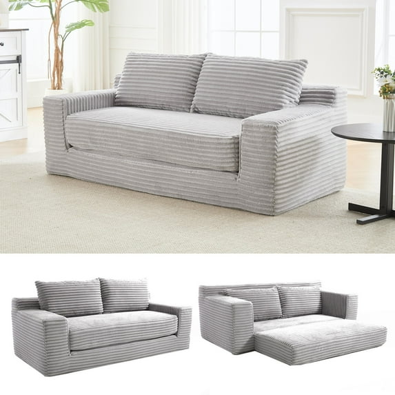 Convertible Sofa Bed,Compression Sofa,Corduroy Fabric Loveseat Sofa Floor Sofa Bed for Small Spaces, Apartments,No Assembly,LIGHT GREY