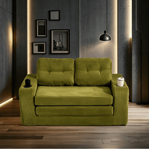 Convertible Sofa Bed, Expandable Double Sofa Bed - 2-in-1 Fold Out Floor Couch with Pillows for Living Room, Bedroom, Lounge, Space-Saving Sleeper