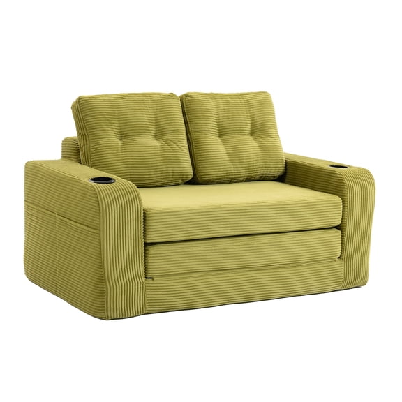 Convertible Sofa Bed, Expandable double Sofa Bed, 2 in 1 Convertible Sofa Bed, Fold Out Floor Couch with Pillows for Living Room Bedroom Lounge (Olive)