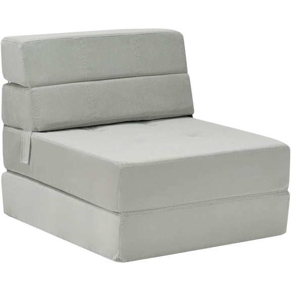 Convertible Sofa Bed, Floor Couch Sleeper, Folding Futon Guest Bed, Modern Chaise Lounge Upholstered Padded Cushion, Large Accent Chair Living Room Bedroom Gray