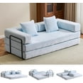 thumbnail image 1 of Convertible Sofa Bed, Folding Floor Sofa Boneless Couch with Pillow, Compression Sofas Chenille Foldable Mattress Couch with Fixed-Shape Frame, Futon Lounge Sleeper for Living Room, Light Blue, 1 of 7