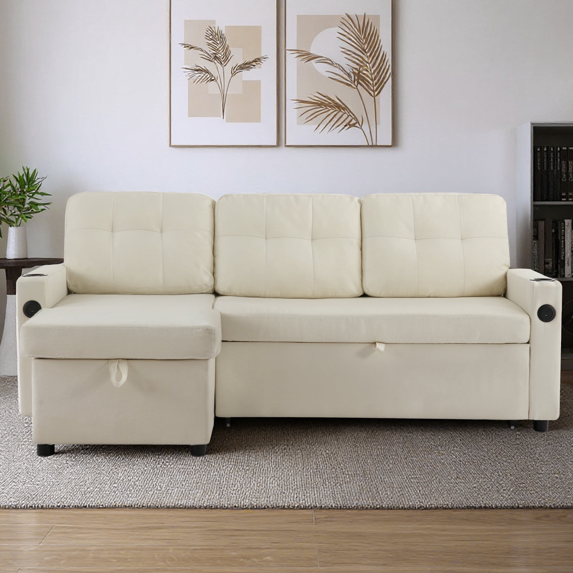Convertible Sofa Bed, L Shaped Pull Out Sleeper Couch Bed, 2 in 1 ...