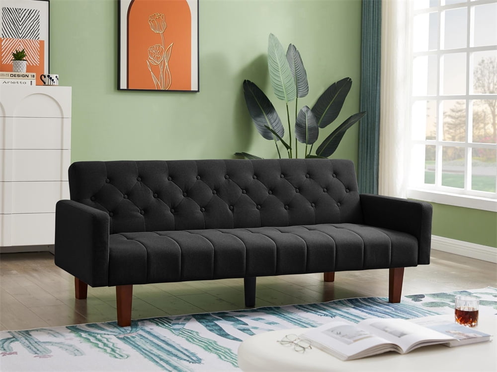 Convertible Sofa Bed, Linen Fabric Loveseat Couch With Three Adjustable ...
