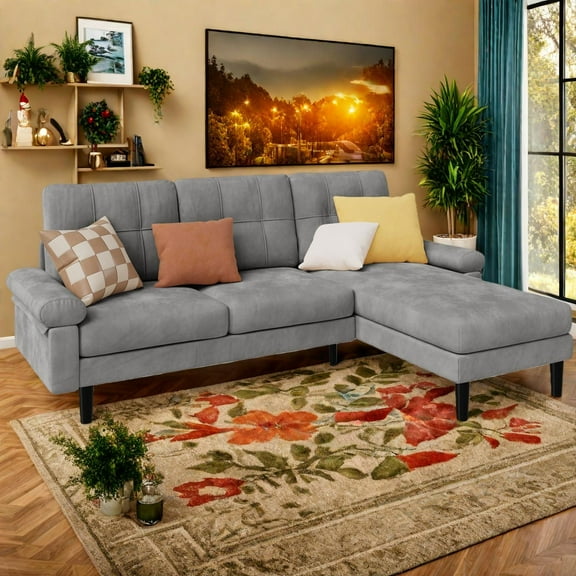 82"Sectional Sofa Bed, Lofka L-Shaped Couch with Velvet 3 Seats Couches for Living Room and Small Space, Dark Grey