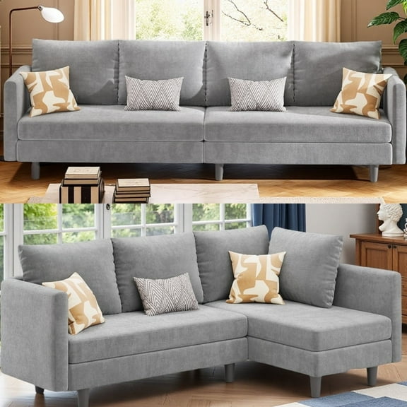 Sectionale Sofa Bed, Lofka L-Shaped Sleeper Convertible Couch and Sofa for Office, Living Room, Light Gray