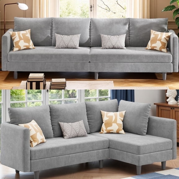 Sectionale Sofa Bed, Lofka L-Shaped Sleeper Convertible Couch and Sofa for Office, Living Room, Light Gray