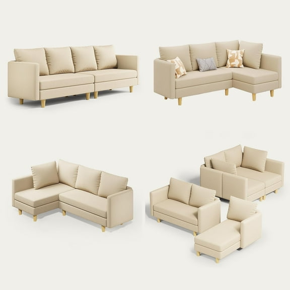 Convertible Sofa Bed, Lofka Sleeper Couch Bed and Sectional Sofa for Living Room, Beige