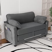 Convertible Sofa Bed, Loveseat Sleeper, 2-in-1 Sofa with Skin-Friendly Corduroy Fabric, Zero-Threshold Form Switch and Side Storage Pocket, for Small Space Living Room, Grey