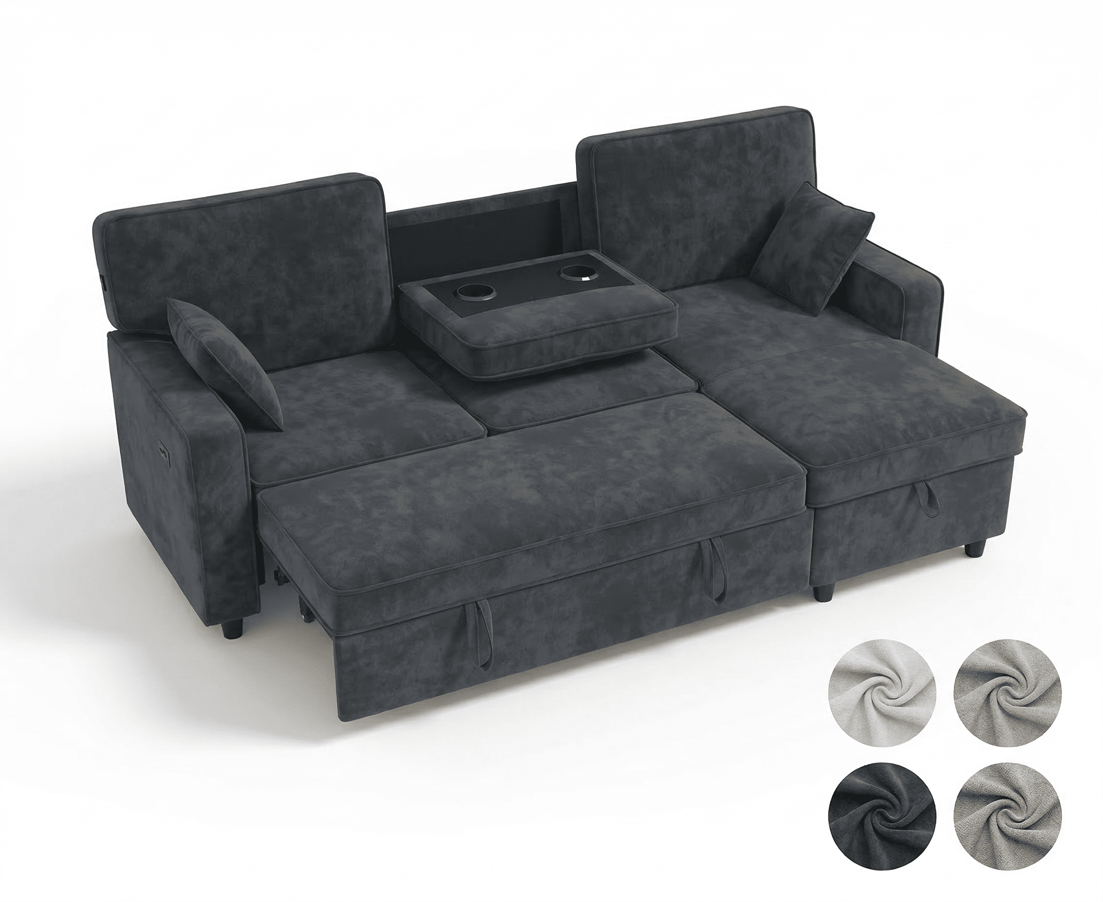 Convertible Sofa Bed, Modern Pull Out Sofa L-Shaped Sectional Sleeper Sofa Couch Bed with Convertible Chaise for Living Room, Beige