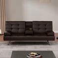 thumbnail image 1 of Convertible Sofa Bed, Modern Sleeper Sofa with Adjustable Backrest,Adjustable Sofa Bed with 2 Cup Holders,Upholstered Comfy Couch for Living Room, Bedroom, Office, Apartment,Brown, 1 of 6