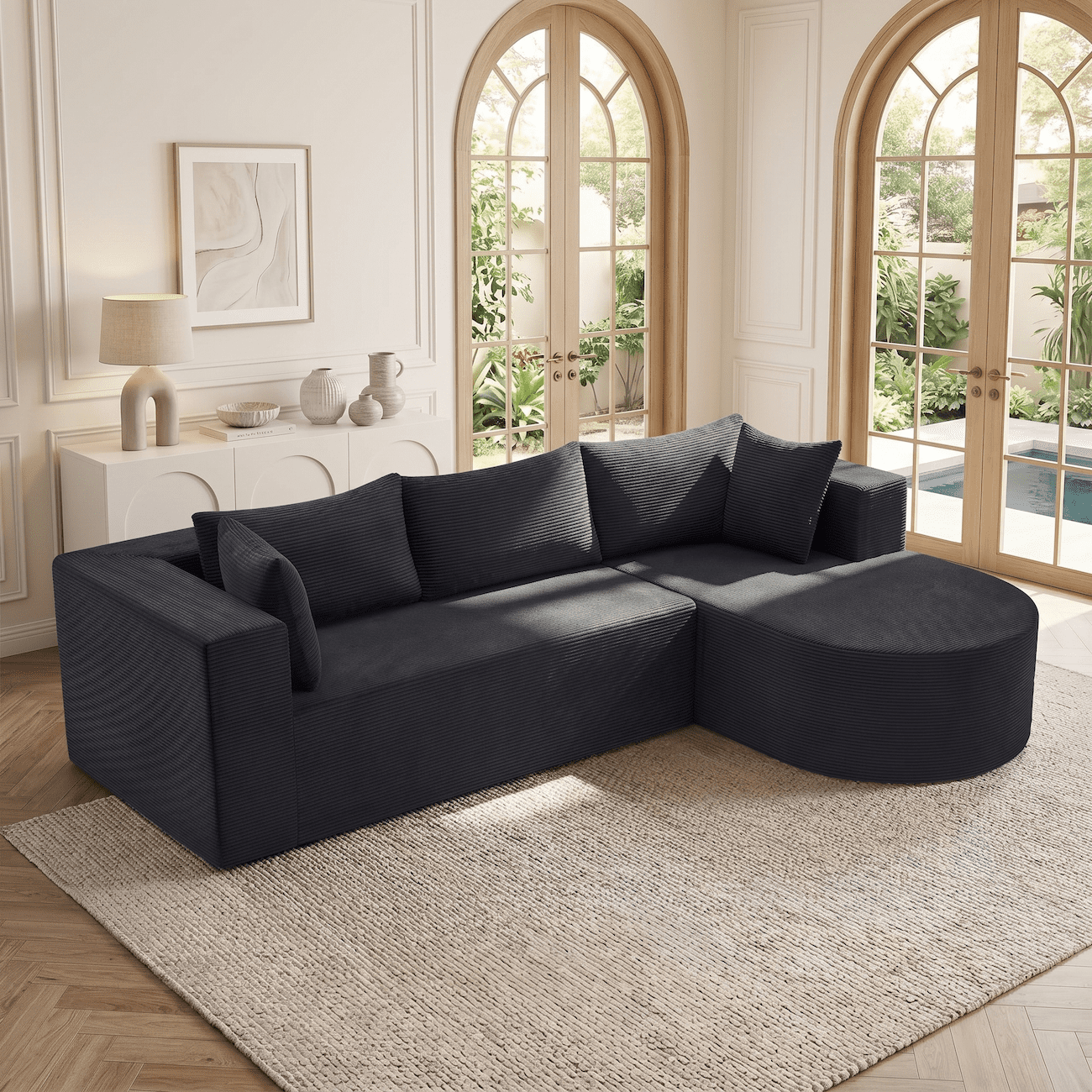 Xiweot 105" Modular Sectional Sofa, Cloud Couch with Chaise, Boneless Corduroy L Shaped Couch, No Assembly Deep Seat Sectional Sofa for Living Room Apartment (Left Chaise)