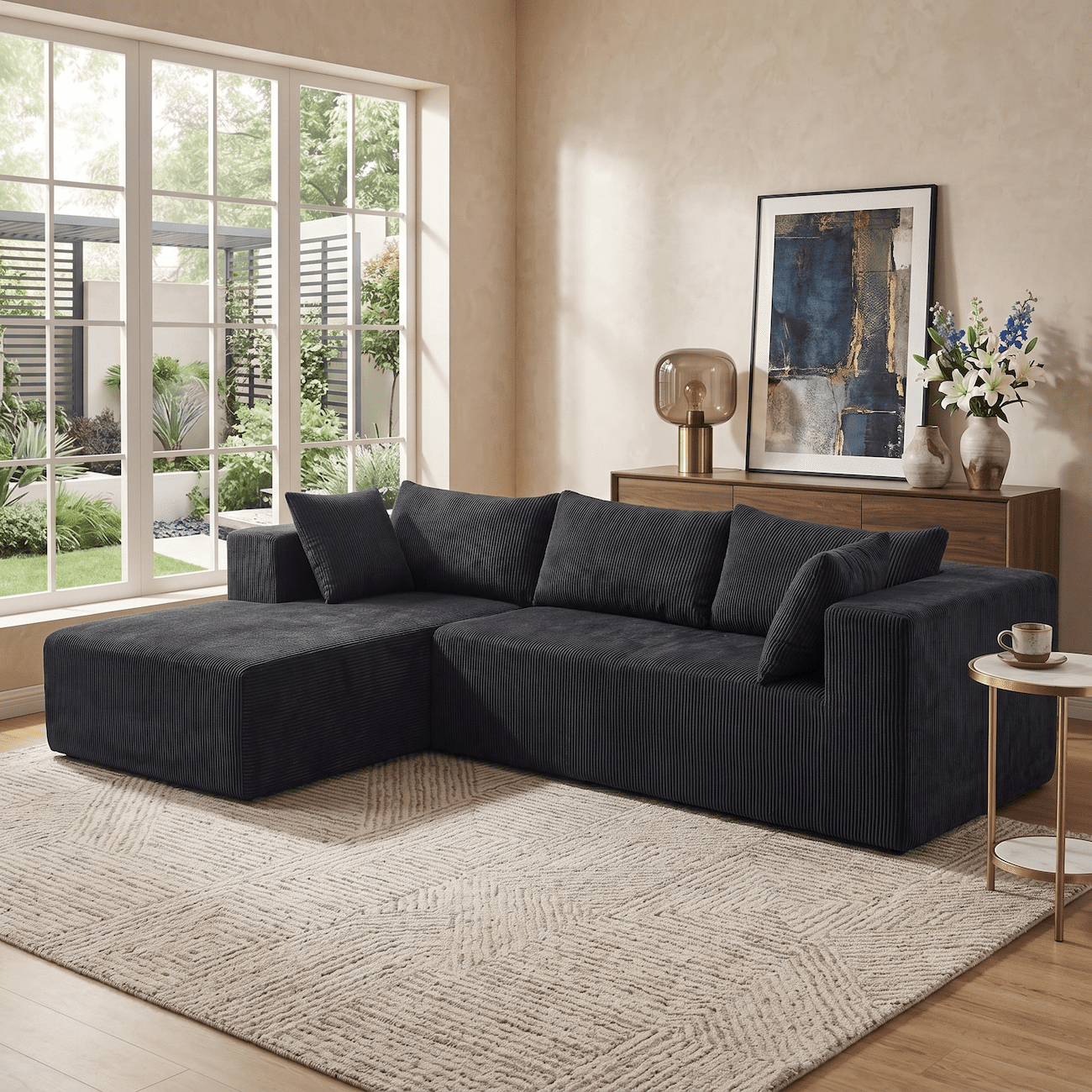 Xiweot 105" Modular Sectional Sofa, Cloud Couch with Chaise, Boneless Corduroy L Shaped Couch, No Assembly Deep Seat Sectional Sofa for Living Room Apartment (Square Right Chaise)