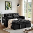thumbnail image 1 of Convertible Sofa Bed, Pull Out Couch with Side Pockets, 3 in 1 Velvet Fabric Loveseat Sleeper Sofa Bed, Pull Out Couch with Adjustable Backrest for Living Room, Bedroom, Apartment, Black, 1 of 16