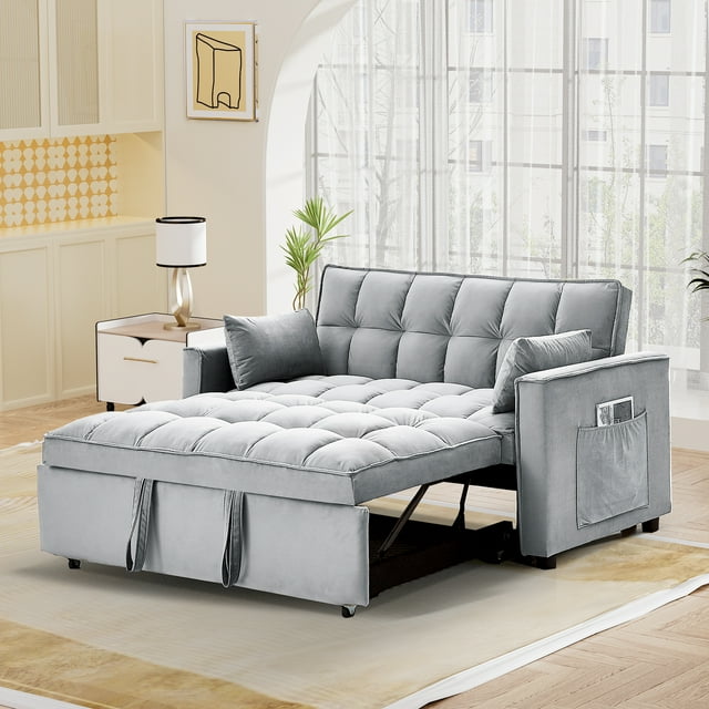 Convertible Sofa Bed with Pull Out Sofa Bed,55" Loveseat Sleeper Sofa Couch with Side Pockets