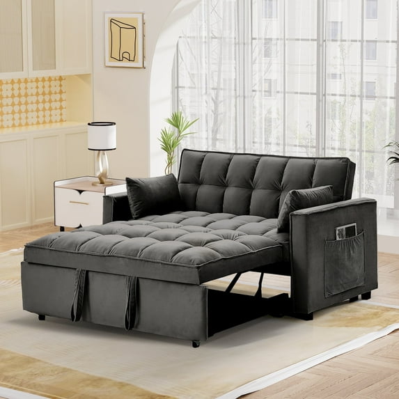 Wiilayok Convertible Sofa Bed with Pull Out Sofa Bed,55" Loveseat Sleeper Sofa Couch with Side Pockets and Pillows,Chaise Lounge Sofa for Living Room Bedroom Guest Room