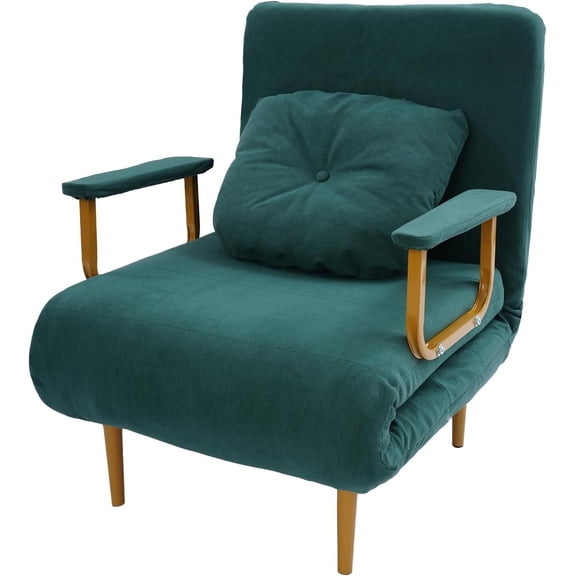Convertible Sofa Bed Sleeper Chair Tri-fold Armchair Sleeper with Pillow Folding Leisure Chaise Lounge Couch with 5 Angle Adjustable Backrest Single Lazy Bed for Office Apartment (Green)
