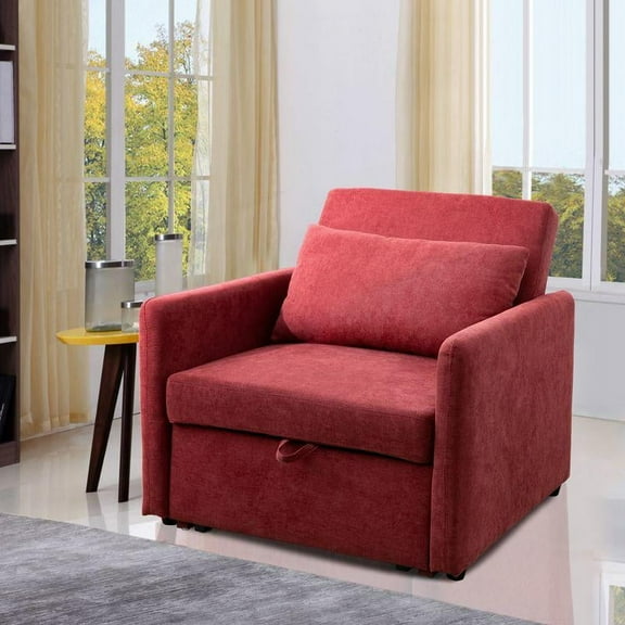 Convertible Sofa Bed, Sleeper Sofa Chair 3 in 1 Pull Out Couch Beds for Living Room Apartment Office, Red