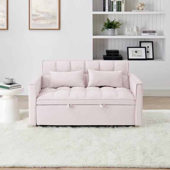 Convertible Sofa Bed, Velvet Sleeper Sofa with Adjustable Backrest, 3-Second Foldable Pull Out Couch, Tufted Modern Sofa Bed for Small Spaces, Living Room & Guest Room, Pink