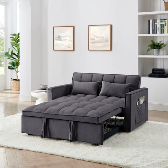 Convertible Sofa Bed, Velvet Sleeper Sofa with Adjustable Backrest, 3-Second Foldable Pull Out Couch, Tufted Modern Sofa Bed for Small Spaces, Living Room & Guest Room, Dark Gray