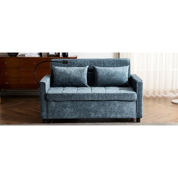 Convertible Sofa Bed with Smooth Wheels and Side Pockets / Quick Transformation for Sleeping