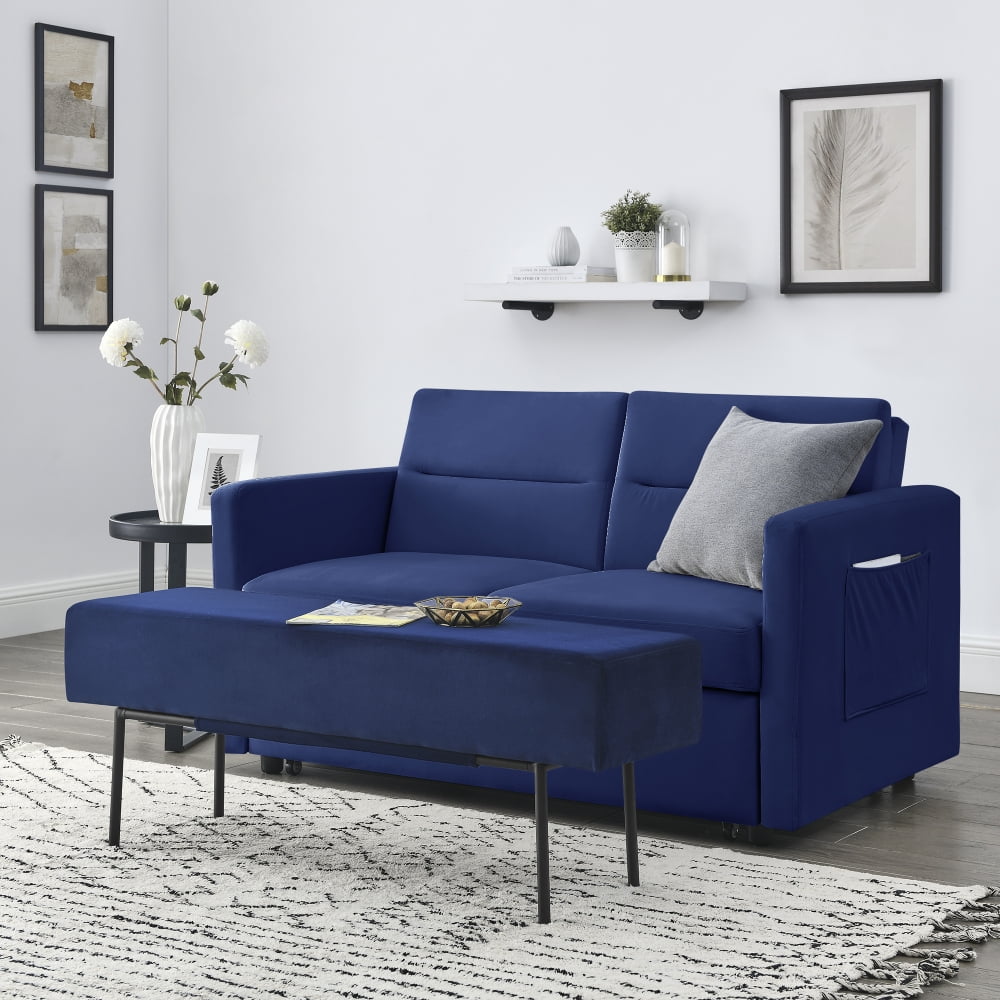 Convertible Sofa Bed with Two Arm Pocket, Loveseats Sofa Bed with Pull
