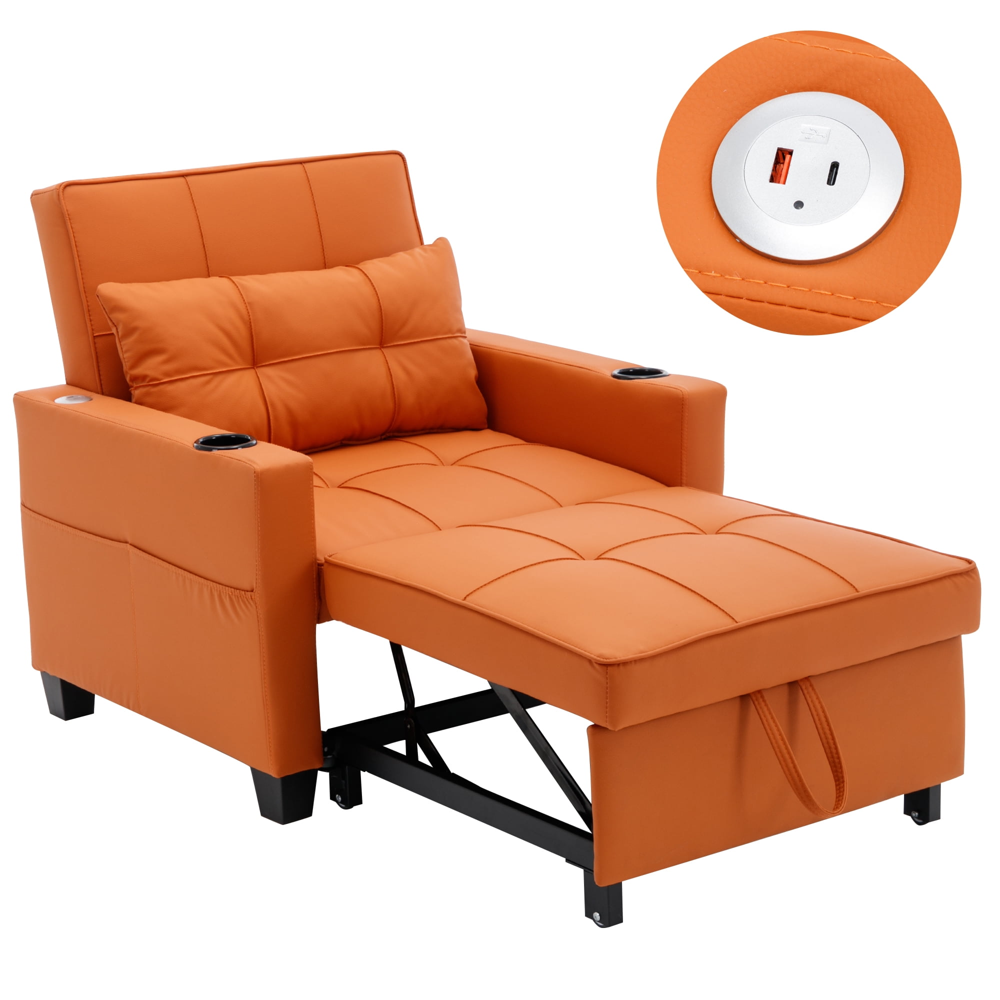 Convertible Sofa Chair Bed, 3in1 MultiFunctional PullOut Sofa Bed for Bedroom with USB Port