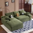 thumbnail image 1 of Convertible Sofa, Corduroy Compressed Sofa Bed, 3-Seat Sleeper Couch with 3 Back Cushions and 2 Throw Pillows, Soft Skin-Friendly Fabric, Wide Seat for Living Room Apartment, Green, 1 of 11