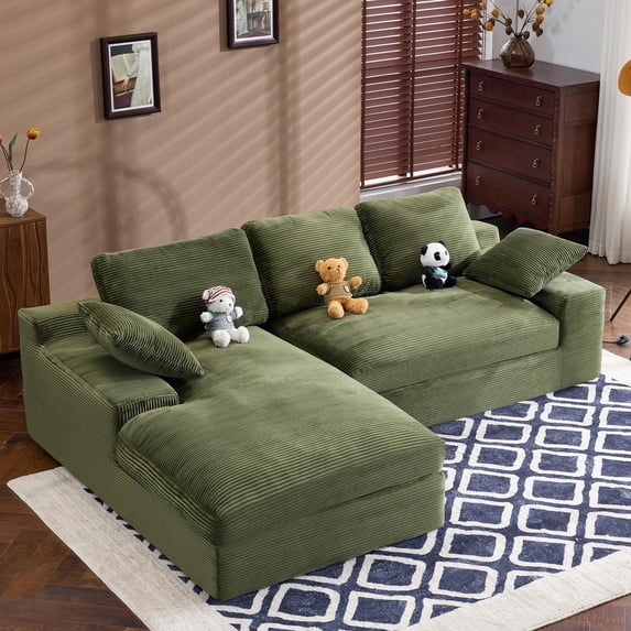 Convertible Sofa, Corduroy Compressed Sofa Bed, 3-Seat Sleeper Couch with 3 Back Cushions and 2 Throw Pillows, Soft Skin-Friendly Fabric, Wide Seat for Living Room Apartment, Green