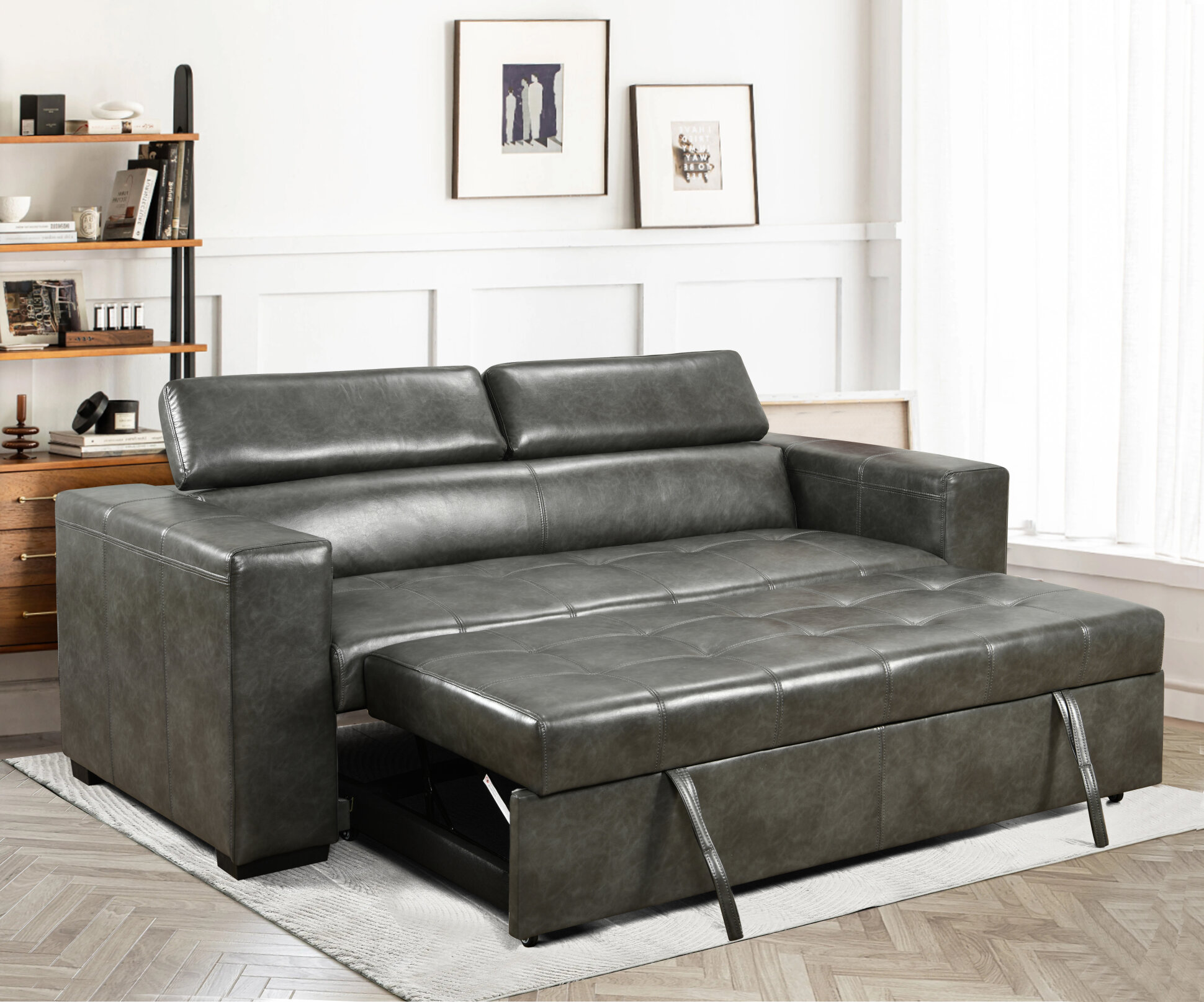 Convertible Sofa Couch, 88 Inch Couch with Pull Out Bed, Modern Lounge ...