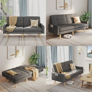 Convertible Sofa Couch, Asofer 78" Sofa Bed with Adjustable Backrest, Sleeper Chair for Home, Office, Dark Gray
