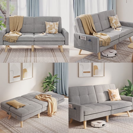 Convertible Sofa Couch, Asofer 78" Sofa Bed with Adjustable Backrest, Sleeper Chair for Home, Office, Light Gray