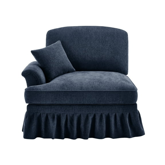 Convertible Sofa with Removable Ruffles and Ottoman, Chenille Fabric Sectional Couch, Blue L-Shaped Modular Sofa for Small Spaces, Comfortable Living Room Furniture
