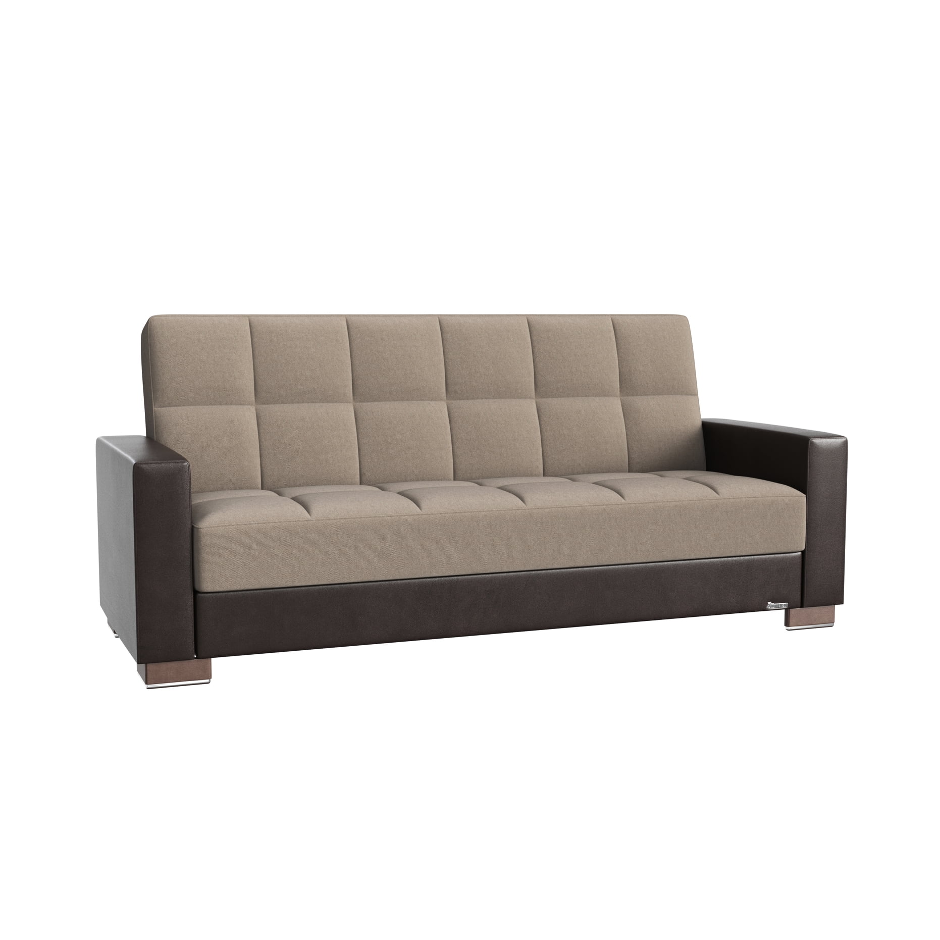 Convertible Sofabed With Storage, Beige/brown Pu Chenille Upholstery ...