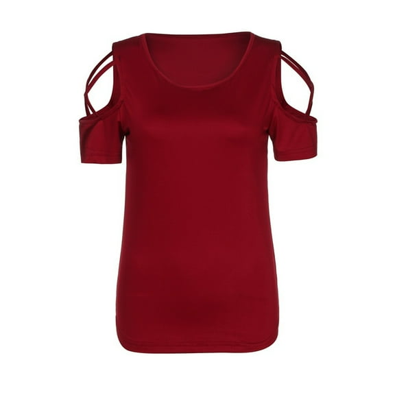 Convertible Summer Layering Top Built-In Shelf Bra for Beach Coverups & Music Festivals, Lightweight Modal Blend with Lace Trim, Red Strappy Summer Tops Shoulder Cold T Shirt Short Sleeve Blouses