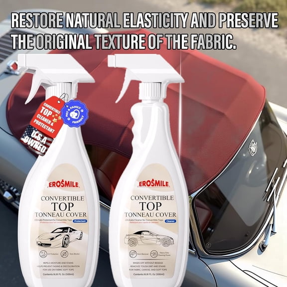Convertible Top Cleaner and Protectant Kit Use for Cleaning And Protecting The Automotive Soft Tops of Fabric Construction.Deep-Penetrating Cleaning,Preventing Cracks, 2 Pack,Total 32 oz