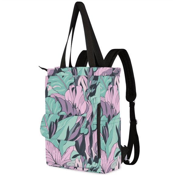Convertible Tote Daypack Laptop Backpack,Computer Tote Bookbag with Adjustable Shoulder Straps,Casual Daypack Bookbag for Travel Work College（Colorful Tropical Leaves）