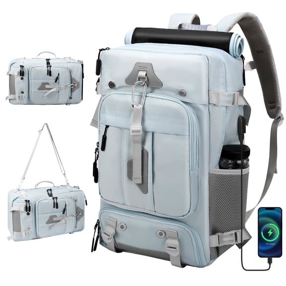 Travel Duffel Bag Backpack , Airline-Approved Carry-On w/ Laptop Sleeve & USB Port | Men & Women | Light Blue