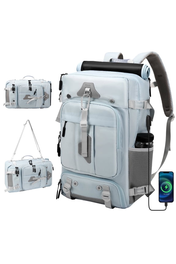 Travel Duffel Bag Backpack , Airline-Approved Carry-On w/ Laptop Sleeve & USB Port | Men & Women | Light Blue